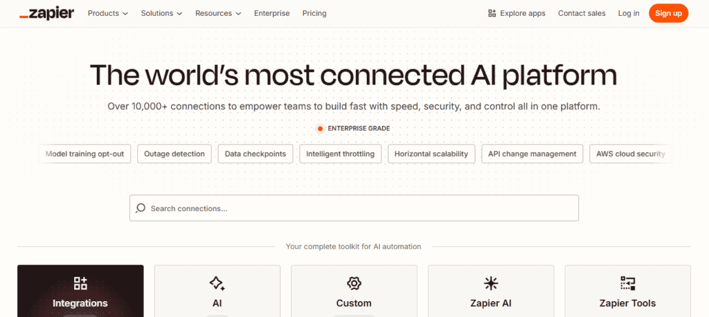 Zapier connections / integrations Zapier connects to 10,000+ platforms, winning brand mentions from each.