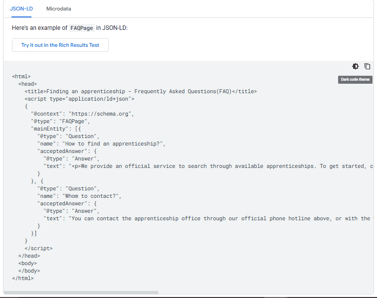 FAQ schema example FAQ schema example