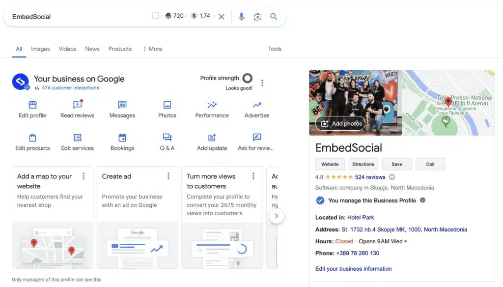Example of an optimized Google Business Profile