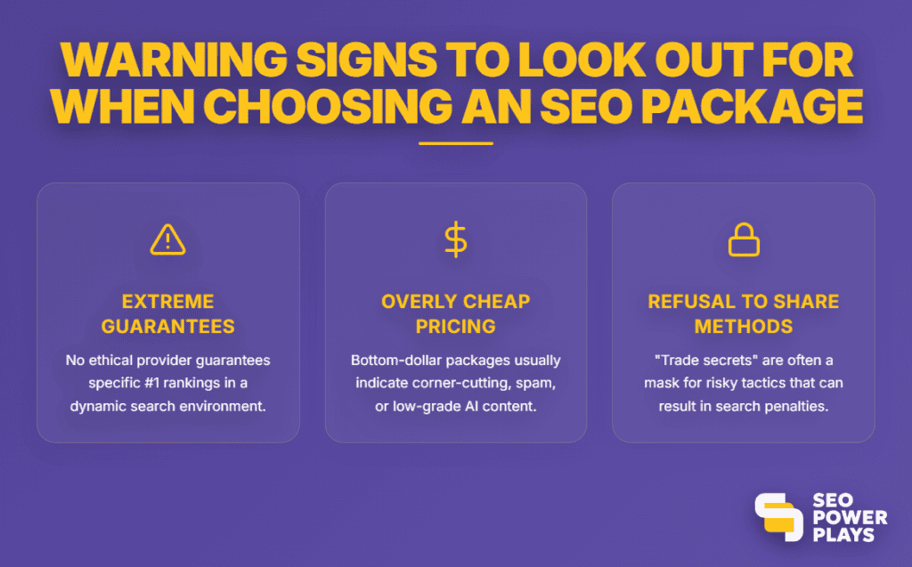 Image showing the warning signs to look for when choosing an SEO package