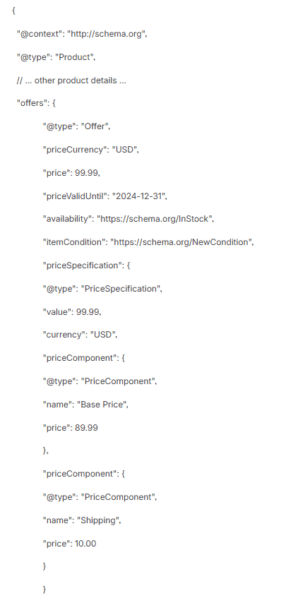 Product schema code that includes pricing