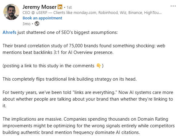 Jeremy Moser’s LinkedIn post