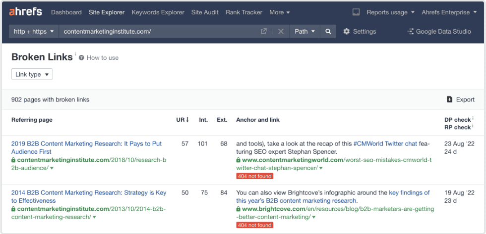 Broken links audit