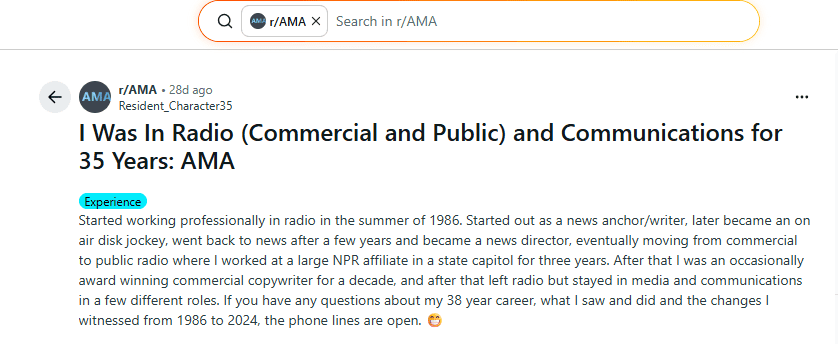 Reddit AMA post