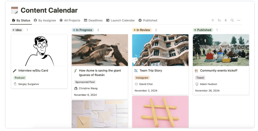 Content calendar example