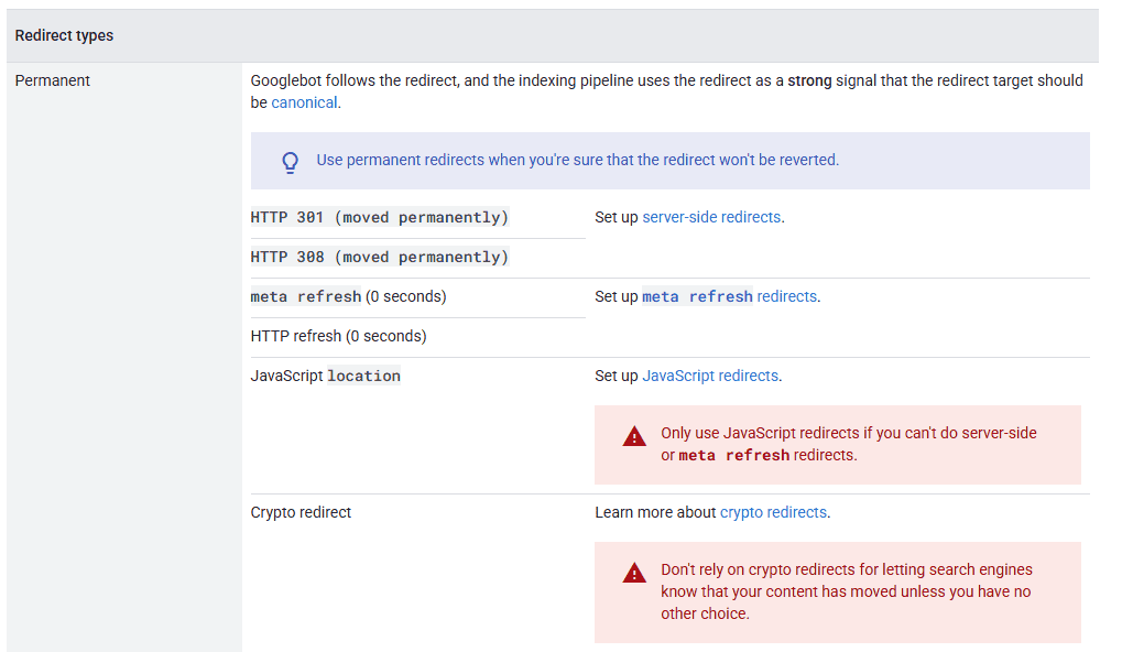 Permanent redirects Permanent redirects