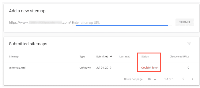 Google Search Console error