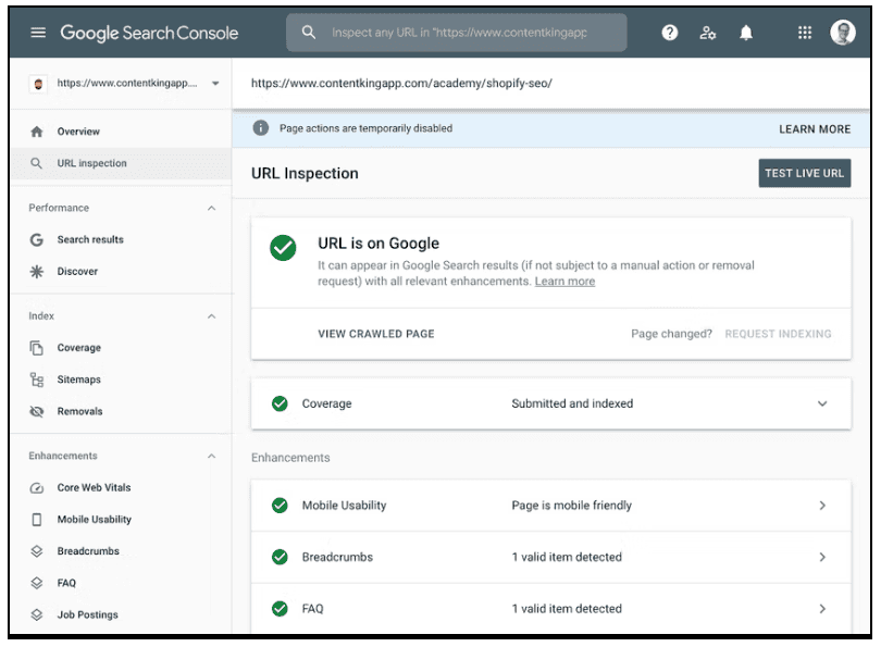 URL inspection URL inspection tool