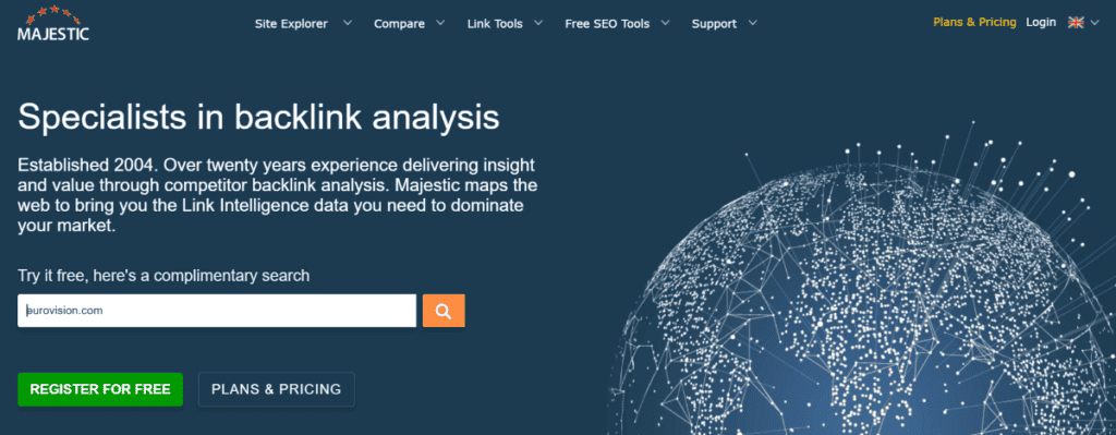 Majestic homepage screenshot