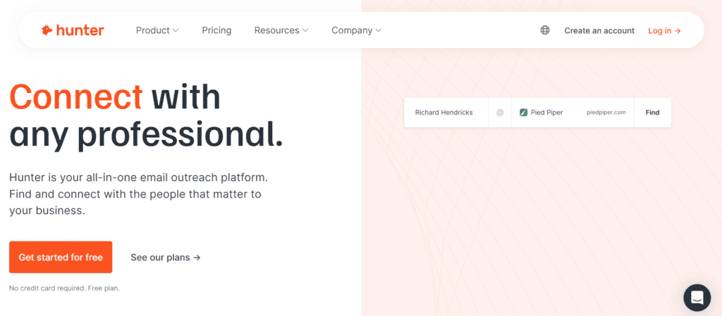 Hunter.io Homepage Screenshot