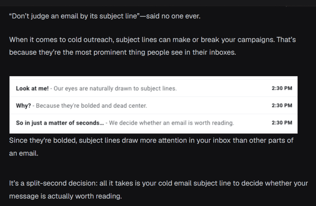 Example showing how subject lines attract attention in a crowded inbox.