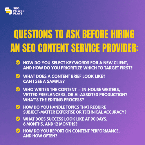 SEO Content Provider Questions